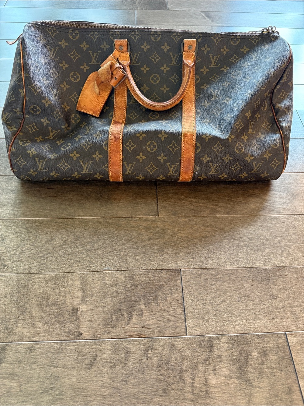 Louis Vuitton Brown Canvas Duffel with Tan Leather Trim